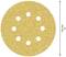 Okrągły papier ścierny o średnicy 125 mm z ośmioma równomiernie rozmieszczonymi otworami.