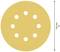 Okrągły, żółty papier ścierny z dziewięcioma otworami o średnicy 125 mm.