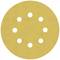 Okrągły, żółty krążek papieru ściernego z ośmioma równomiernie rozmieszczonymi otworami. Używany w szlifierkach do wygładzania powierzchni.