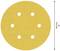 Żółta tarcza szlifierska z sześcioma otworami, średnica 150 mm.