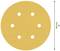 Tarcza szlifierska z 6 otworami, o średnicy 150 mm, w kolorze żółtym.