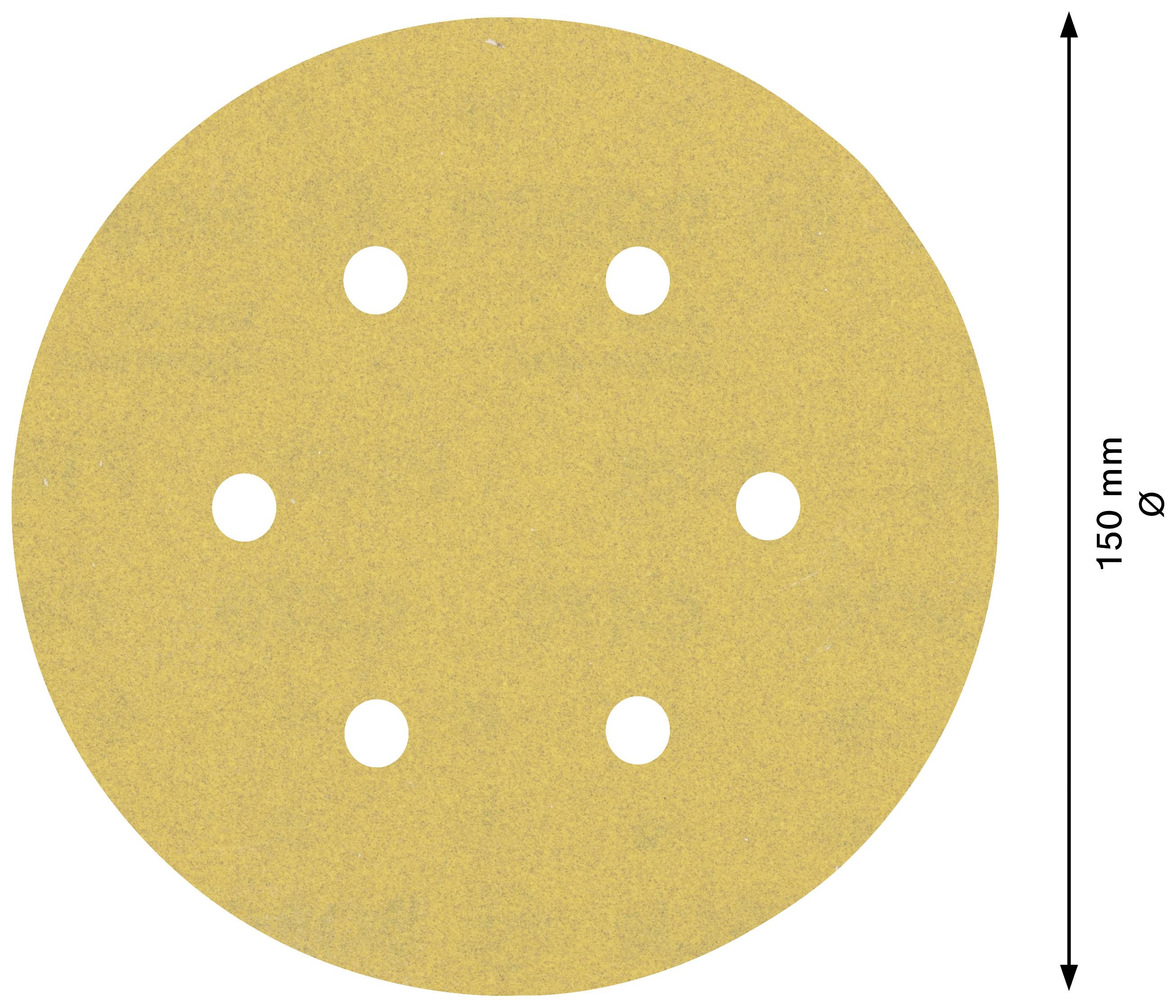 Tarcza szlifierska z sześcioma otworami, średnica 150 mm, złoty materiał.