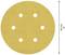 Żółta tarcza szlifierska z sześcioma otworami, średnica 150 mm.