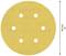 Tarcza ścierna z żółtego papieru z sześcioma otworami, o średnicy 150 mm.
