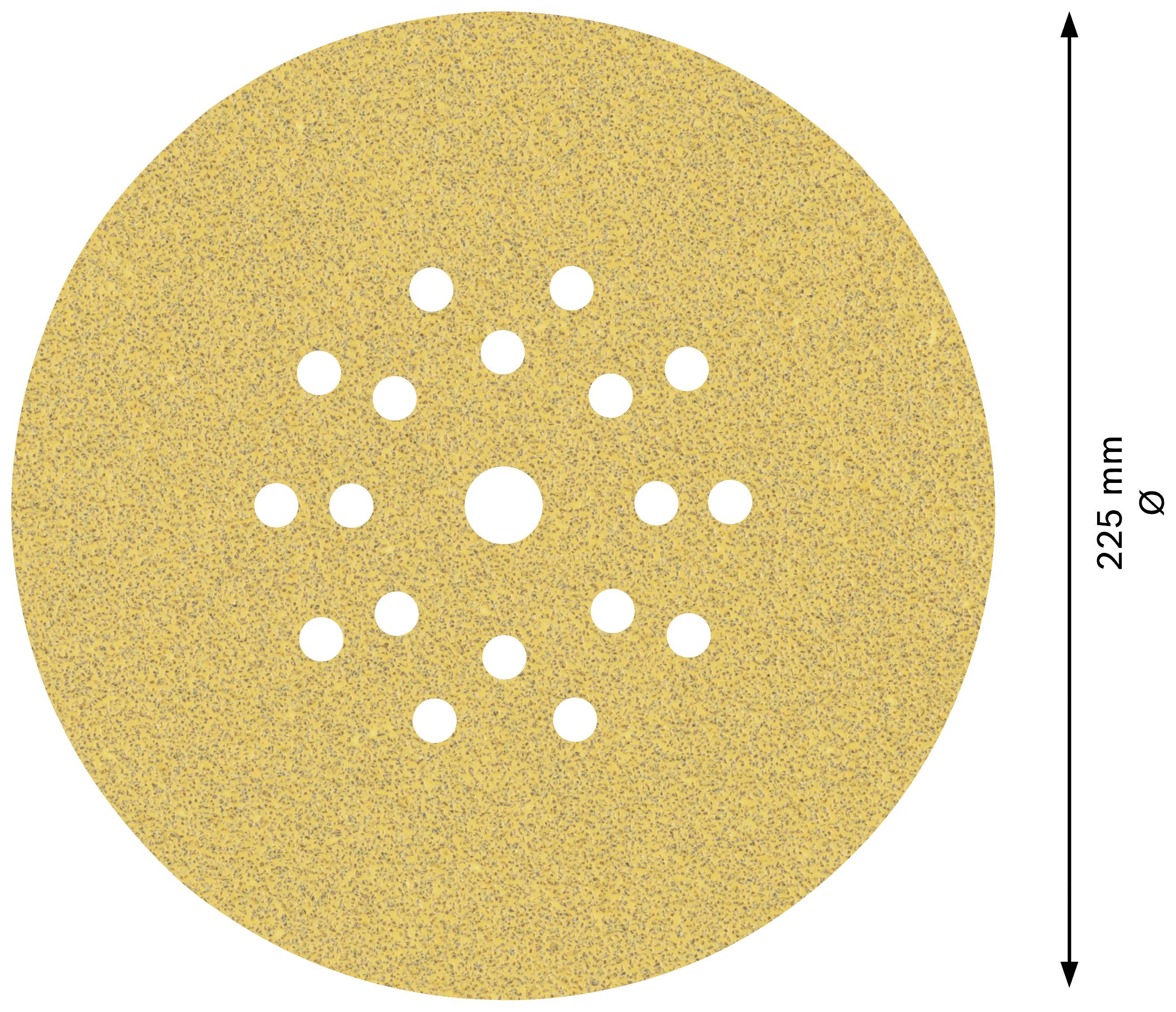 Tarcza szlifierska z wieloma otworami, średnica 225 mm, na jasnym tle.