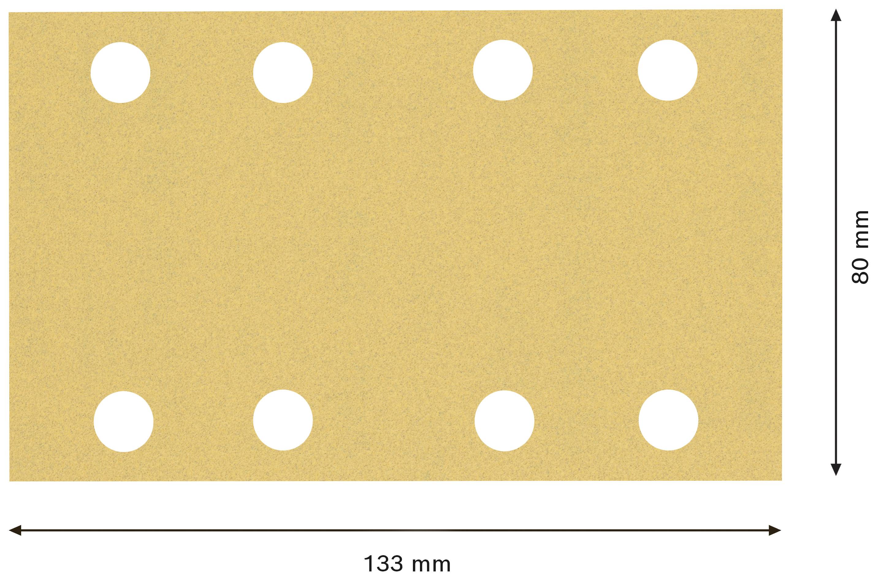 Żółty prostokąt z ośmioma otworami, w dwóch rzędach po cztery otwory w każdym. Wymiary: 133 mm szerokości, 80 mm wysokości.