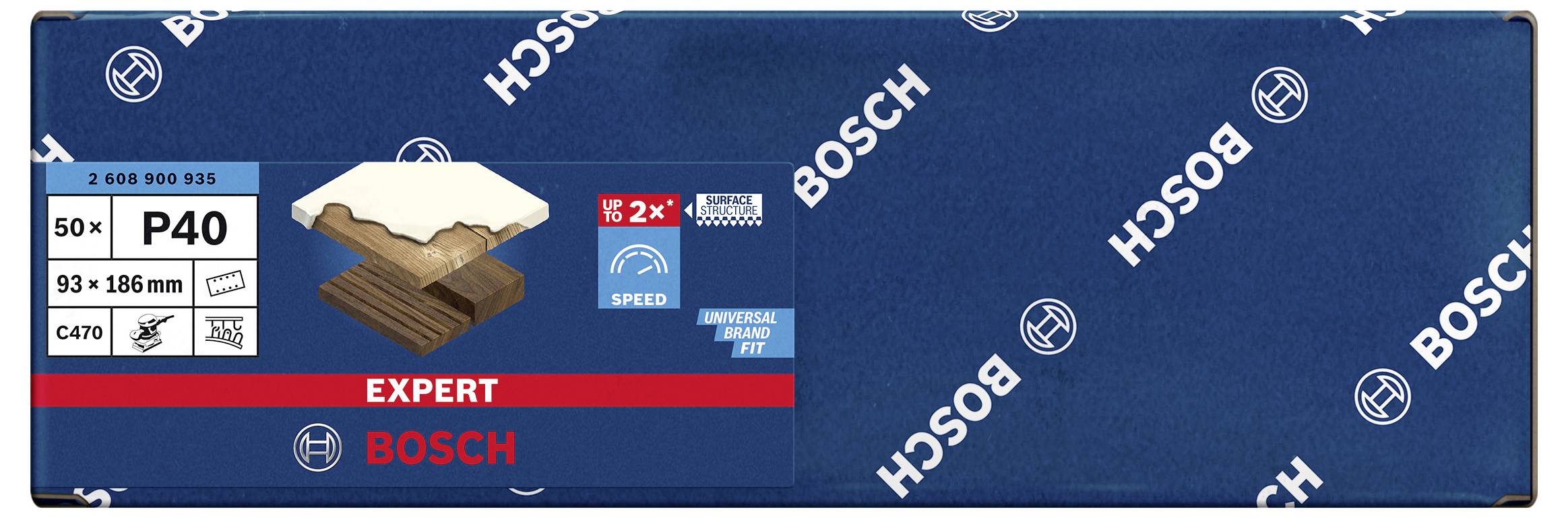 'Papier ścierny Bosch Expert P40, opakowanie 50 szt., 93 x 186 mm, znacznie zmniejszony.'