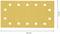 Żółty prostokąt z 14 białymi otworami. Wymiary: 230 mm szerokości, 115 mm wysokości.