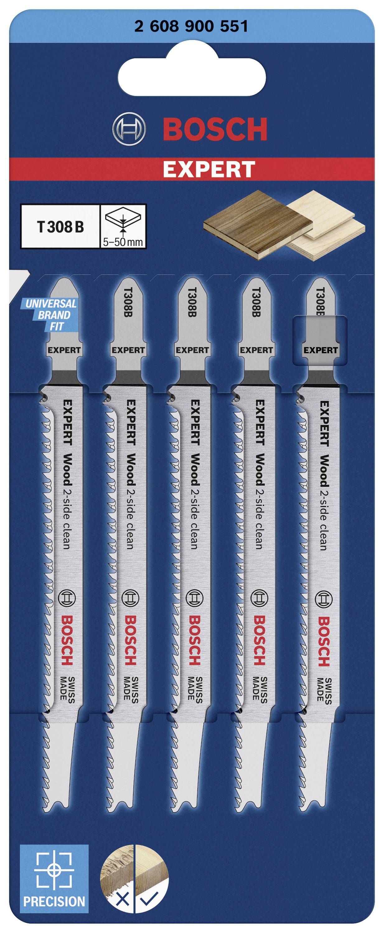 Двостороннє полотно для лобзика Bosch Accessories Hardwood 2608900551, 5 шт.