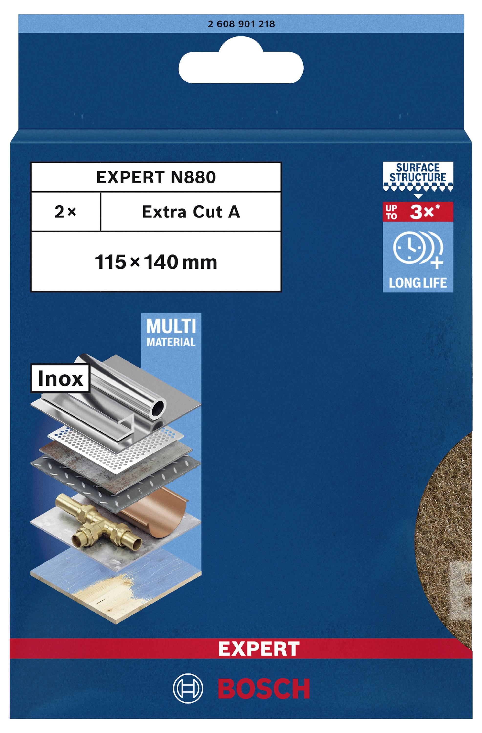 Opakowanie tarczy tnącej Bosch Trennschleifer 'EXPERT N880', zawiera 2 sztuki 'Extra Cut A', rozmiar 115x140 mm, do obróbki metalu.
