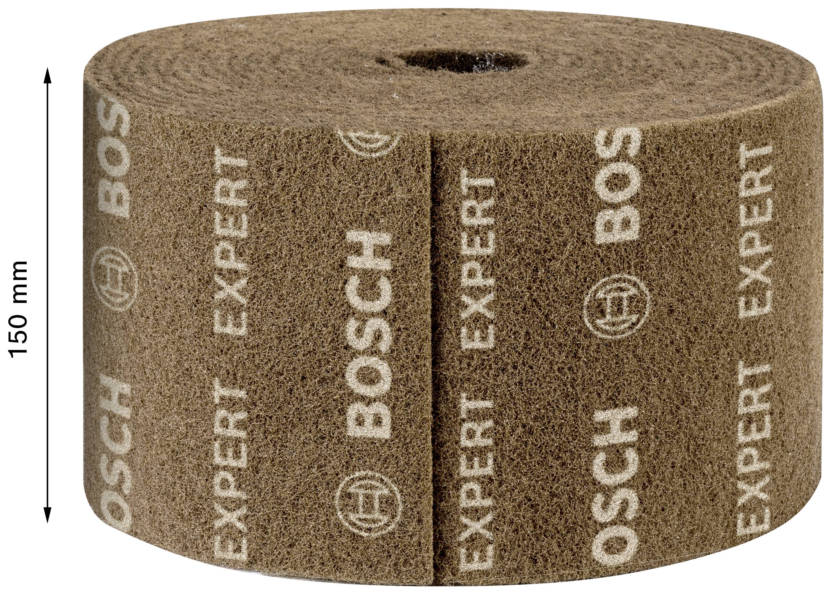 Brązowy, cylindryczny wałek szlifierski marki Bosch, o wysokości 150 mm, z napisem 'BOSCH EXPERT' i logo firmy.