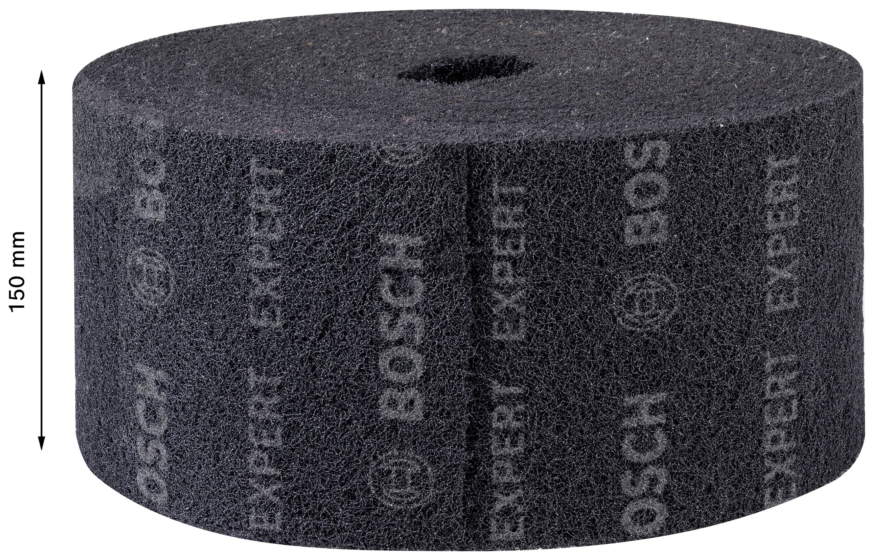 Rolka włókniny ściernicy marki Bosch, czarna z napisem 'BOSCH EXPERT'. Wysokość: 150 mm.