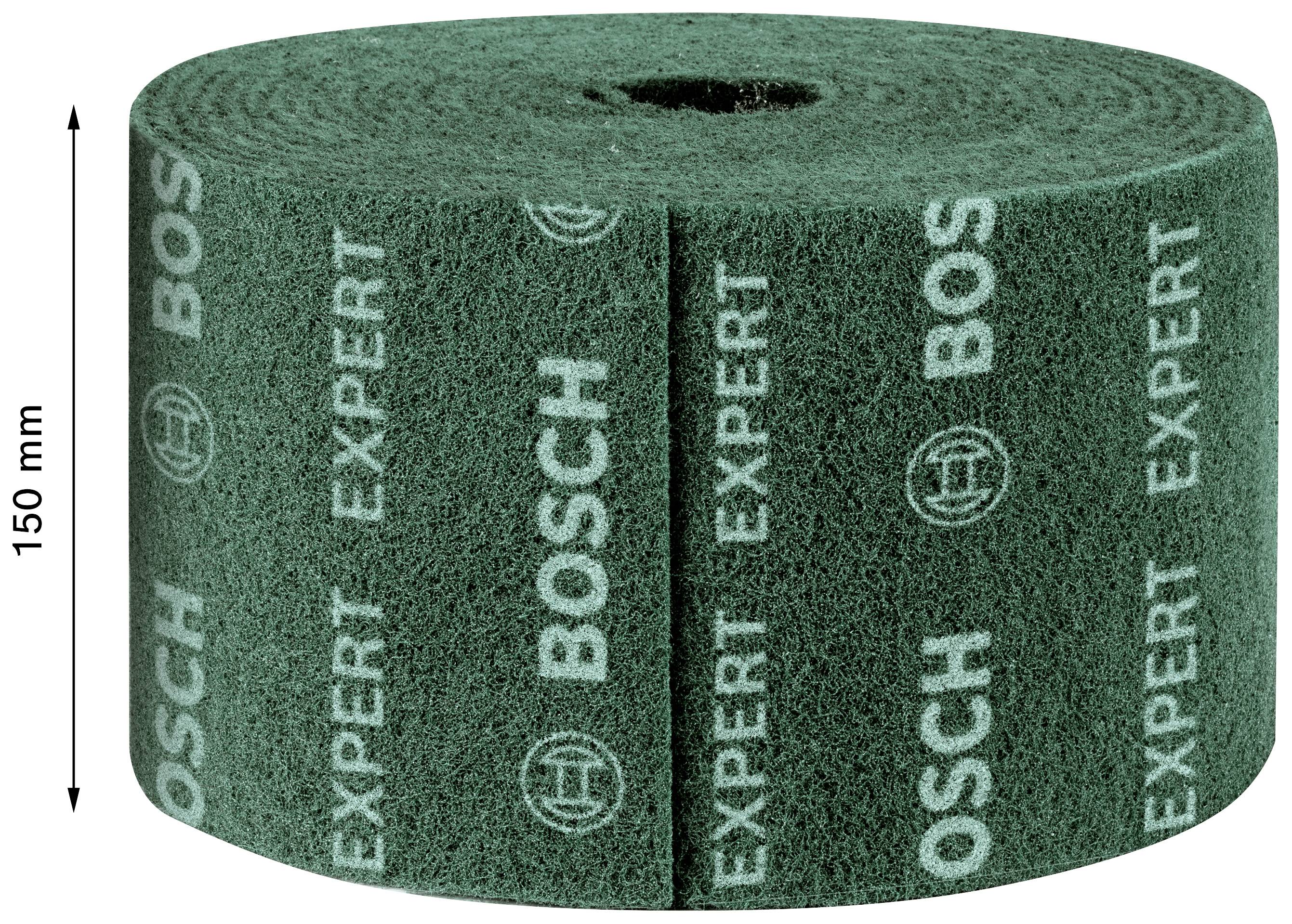 Rolka zielonego materiału ściernego z nadrukiem 'BOSCH EXPERT', o wysokości 150 mm, przeznaczona do profesjonalnych prac szlifierskich.