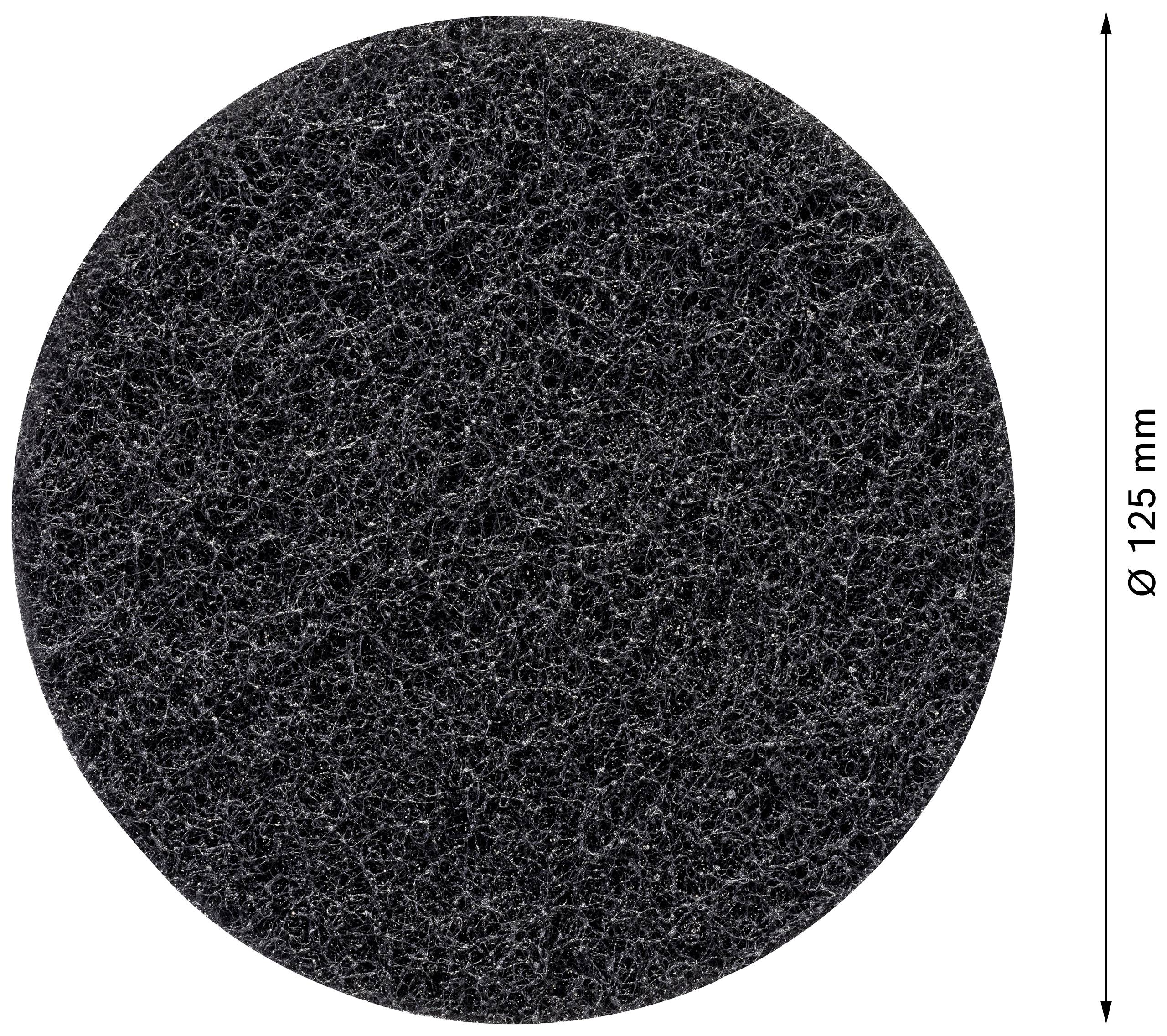 Czarna, okrągła tarcza włókninowa o średnicy 125 mm.