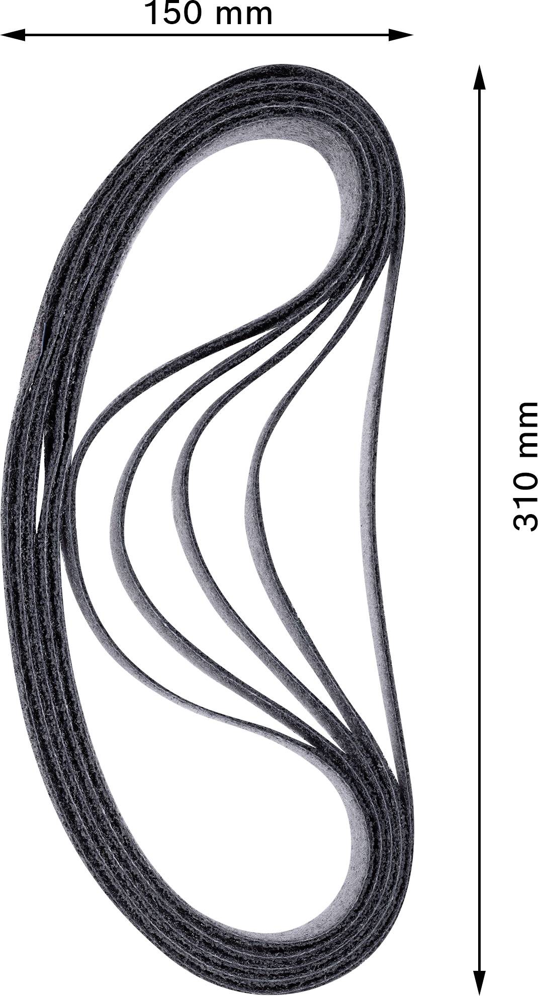 Rysunek przedstawia naprężoną rolkę taśmy szlifierskiej o szerokości 150 mm i długości 310 mm, ułożoną w układzie spiralnym.