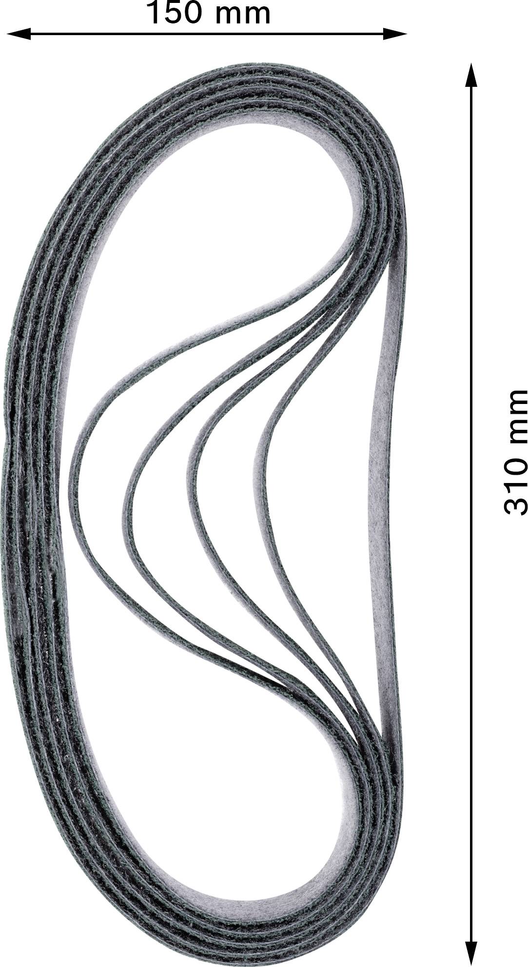 Szary pas szlifierski w kształcie owalnym, szerokości 150 mm i długości 310 mm.
