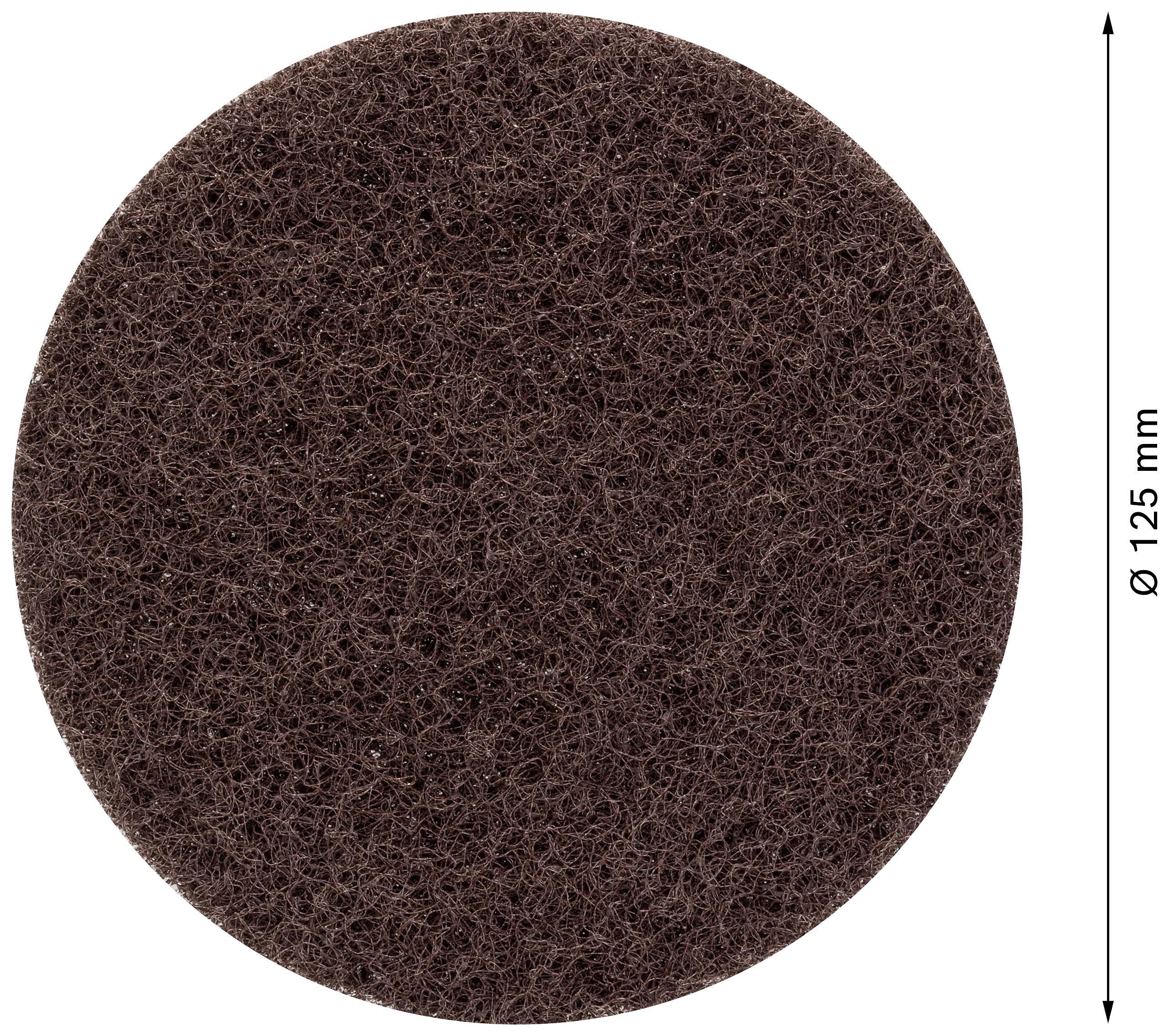 Okrągła brązowa tarcza o średnicy 125 mm, wykonana z materiału o chropowatej strukturze.