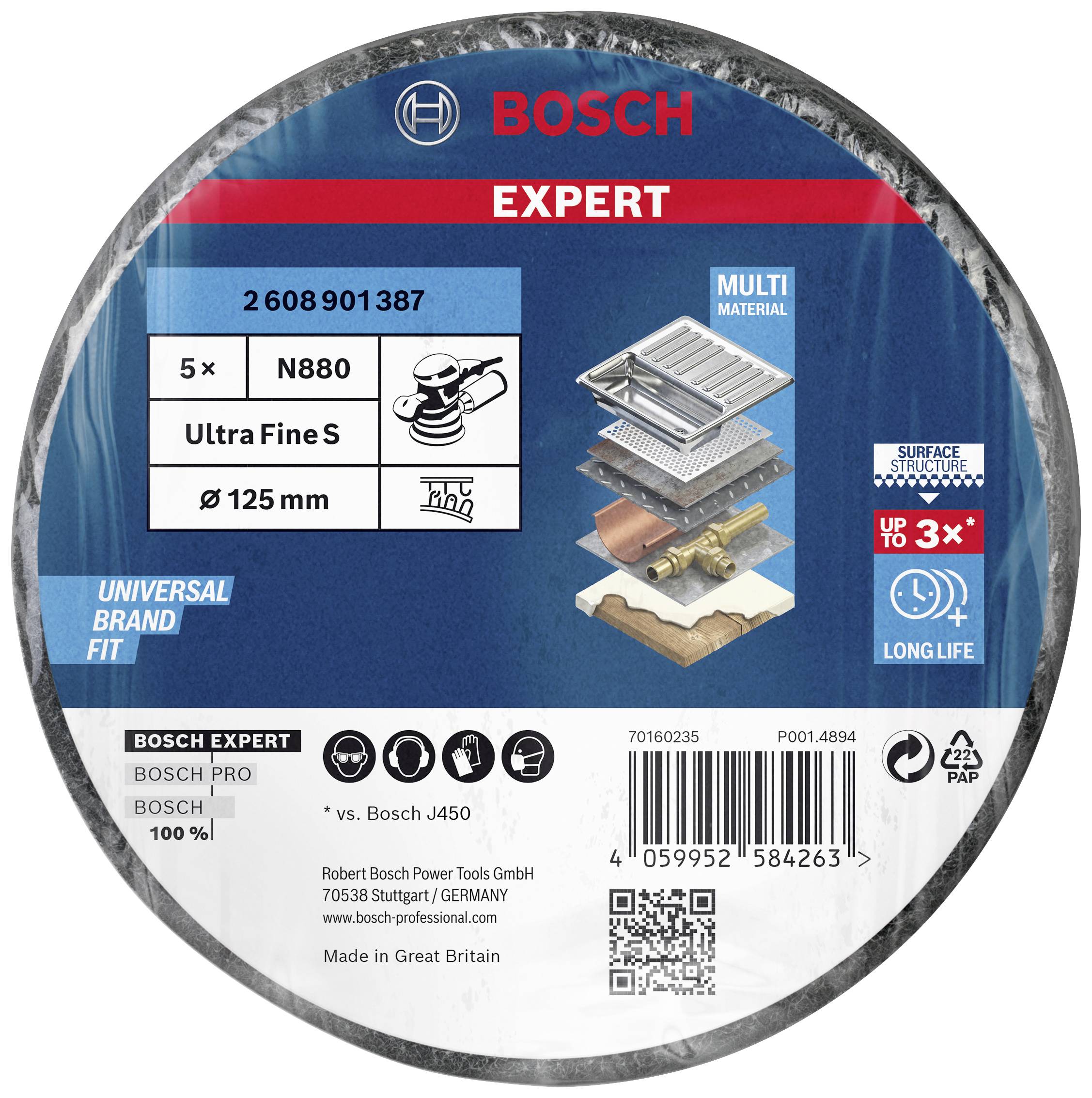 Аксесуари Bosch 2608901387 EXPERT N880 флісовий диск для ексцентрикових шліфувальних машин, 125 мм, дрібний, 5 шт. 5 шт.