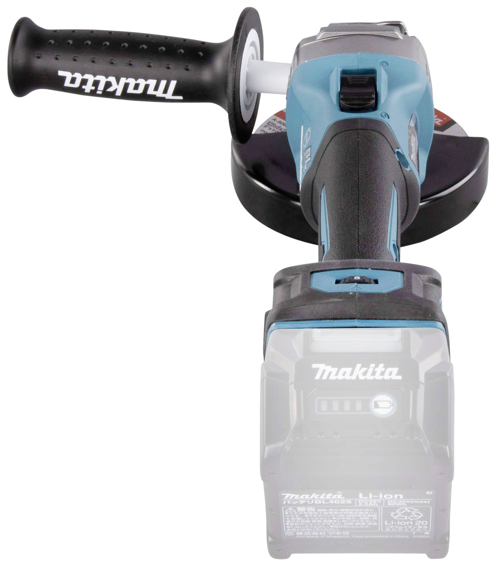 Bezprzewodowa szlifierka kątowa marki Makita z ergonomicznym uchwytem. Odpowiednia do prac szlifierskich i tnących.