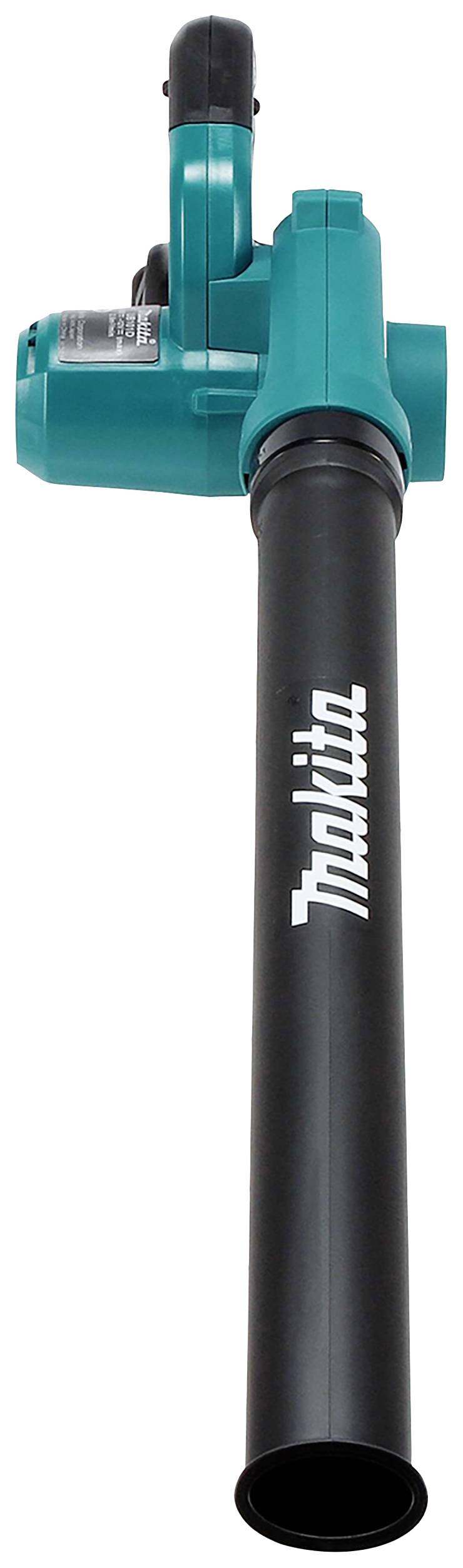 Dmuchawa do liści, czarna rura z białym napisem 'Makita', zielona obudowa z uchwytem, przeznaczona do usuwania liści i zanieczyszczeń.