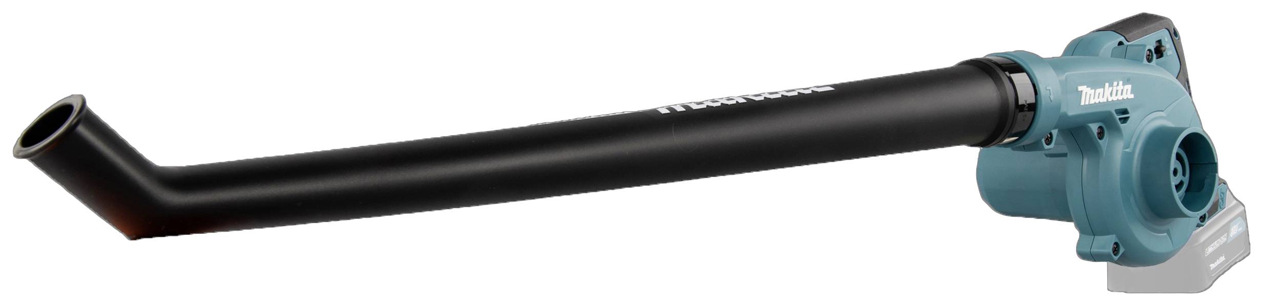 Turkusowo-czarny dmuchawa do liści z długą rurą i ergonomicznym uchwytem. Idealna do usuwania liści i zanieczyszczeń w ogrodach i na chodnikach.