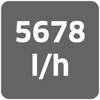 Kwadratowa tabliczka z napisem '5678 l/h', czarny tekst na szarym tle, wskazująca natężenie przepływu.