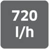 Na szarym tle widnieje napis '720 l/h', prawdopodobnie wskazujący na natężenie przepływu w litrach na godzinę.