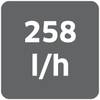 258 l/h czcionką w kolorze czarnym na szarym tle.