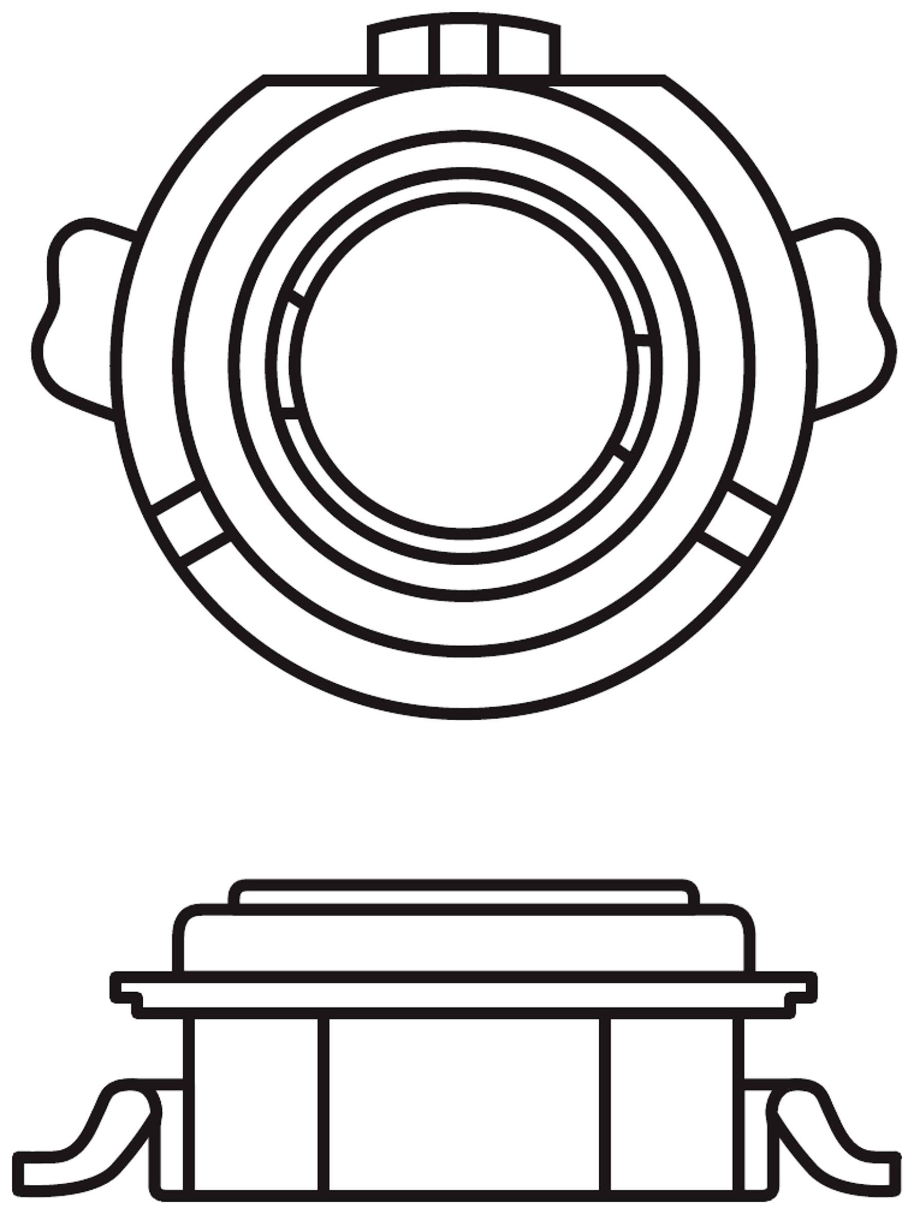 Rysunek części mocującej, przedstawiony w dwóch widokach: widok z góry i widok z boku.