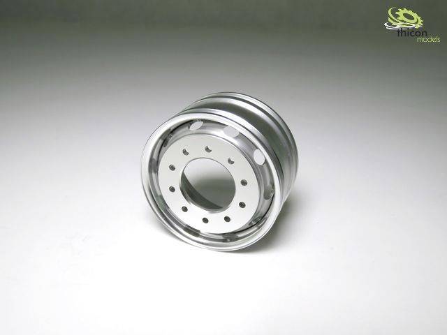 Metalowe koło wykonane ze stopu aluminium z wieloma otworami, odpowiednie do modelarstwa i precyzyjnych replik w skali.