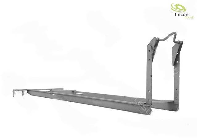 Metalowy szkielet samochodu ciężarowego w widoku bocznym, odpowiedni do modelarstwa. Logo 'thicon models' w prawym górnym rogu obrazu.