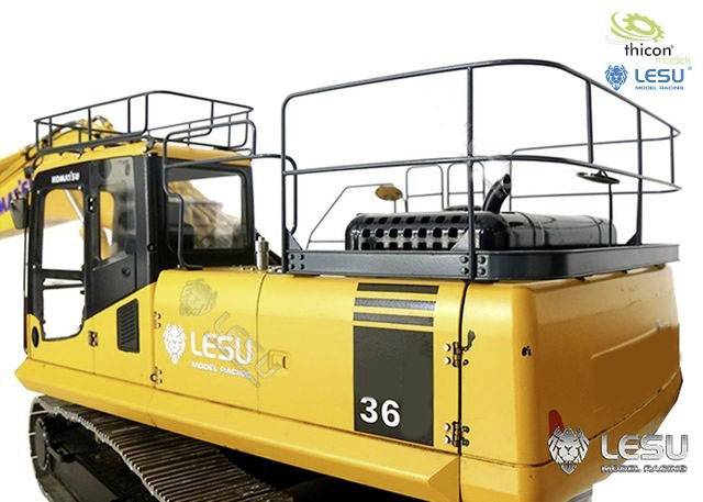 Żółty model ładowarki kołowej marki LESU z czarnymi detalami, numer 36. W lewym górnym rogu logo marek Thicon i LESU.