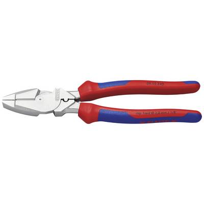 Czerwono-niebieskie szczypce uniwersalne Knipex do prac z twardymi przewodami o średnicy do 3 mm.
