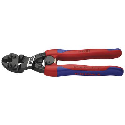 Szczypce tnące KNIPEX w kolorach czerwonym i niebieskim, model '71 42 200', przeznaczone do cięcia drutu o grubości do 6 mm.