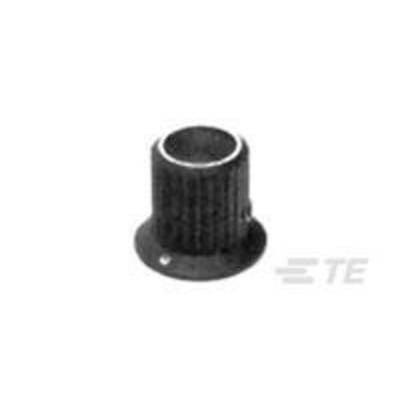 Czarny cylindryczny element metalowy, prawdopodobnie łożysko lub tuleja, z prążkowaną powierzchnią i kołnierzem.