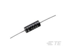 Cylindryczny elektroniczny rezystor z napisem 'U-FO 5W B TC25' i dwoma przewodami przyłączeniowymi po bokach.