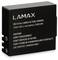 Czarny akumulator do kamery sportowej LAMAX, model XB110. Pojemność 1050 mAh, 3,885 Wh. Ostrzeżenia: Nie demontować, nie wrzucać do ognia.