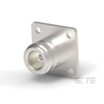 Metalowy wtyk z prostokątną płytką mocującą, przeznaczony do łączenia przewodów elektrycznych.