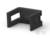 Czarny plastikowy klips o prostokątnym kształcie, otwarty z boku, prawdopodobnie używany do mocowania lub podtrzymywania.