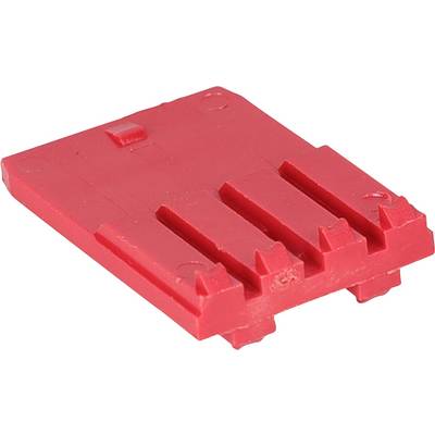 Mały, czerwony plastikowy element o trzech równoległych, wypukłych żebrach. Kształt przypomina uproszczoną reprezentację złącza lub elementu.