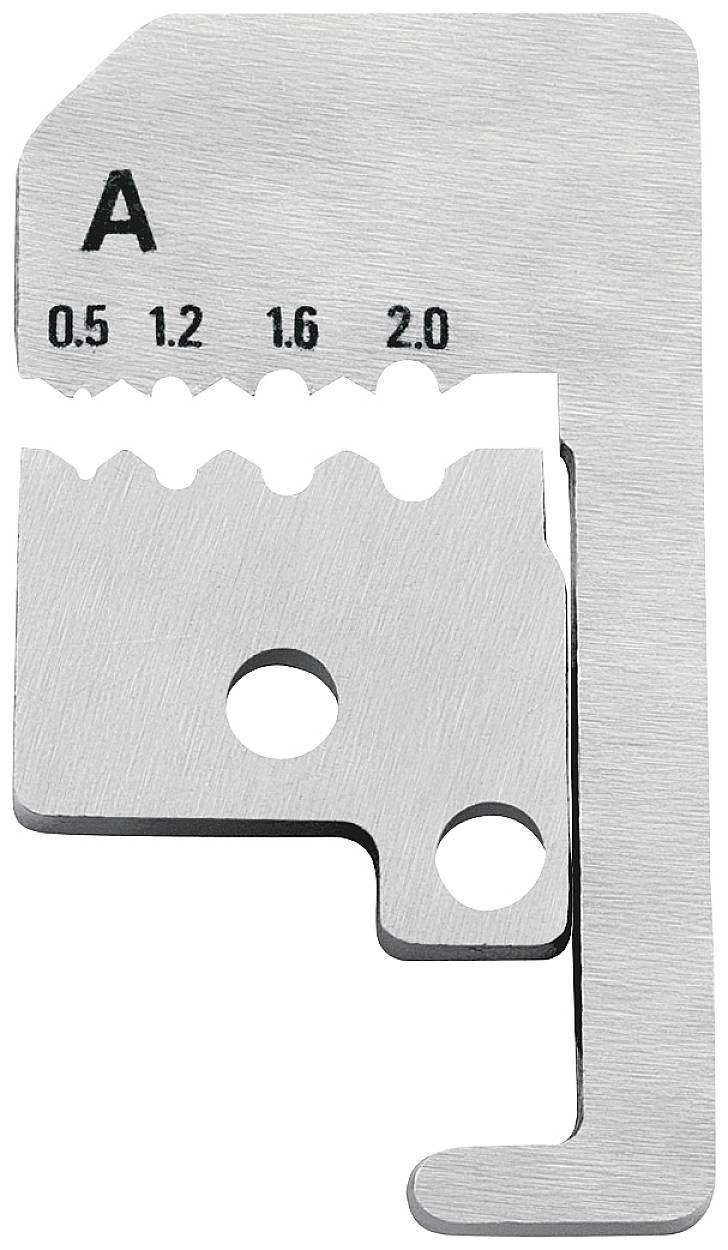 Metalowe narzędzie pomiarowe z oznaczeniami '0,5', '1,2', '1,6', '2,0' oraz dwoma okrągłymi otworami.