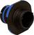 Czarno-niebieski metalowy łącznik przewodów elektrycznych z sześciokątną podstawą, przeznaczony do mocowania rur elektroinstalacyjnych w instalacjach.
