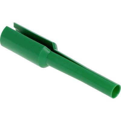 Zielony plastikowy lejek z wąskim wylotem i szeroką górą, używany do nalewania płynów do pojemników z małymi otworami.
