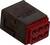 Czarno-czerwony prostokątny złącze elektryczne z sześcioma gniazdami pinów oznaczonymi literami od A do F, stosowany w połączeniach samochodowych lub elektronicznych.