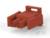 Czerwony, prostopadłościenny klocek plastikowy z dwoma cylindrami i kwadratową główką, przypominający element klocków Lego.