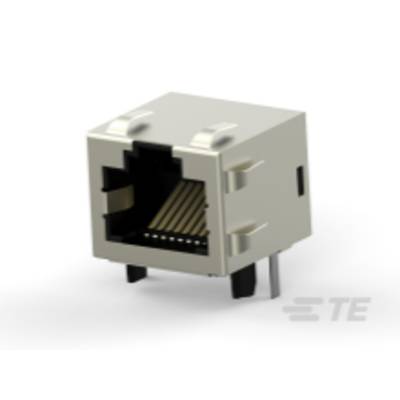 Moduł gniazda RJ45 w kolorze srebrnym, stosowany do połączeń kablowych Ethernet w sieciach komputerowych.