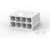 Biały, prostokątny złącz z sześcioma otwartymi prostokątnymi portami, prawdopodobnie przeznaczony do połączeń elektrycznych.