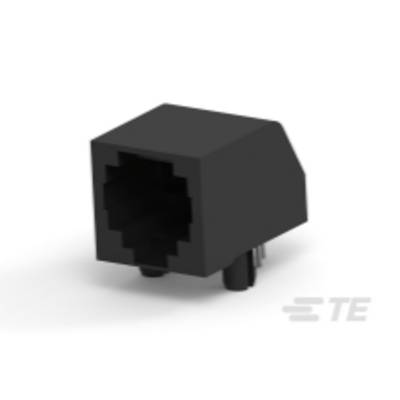 Czarny wtyk RJ45 na białym tle, stosowany głównie do połączeń sieciowych Ethernet.