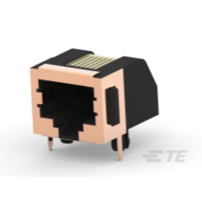 Czarny wtyk RJ45 ze złoconymi stykami, typowo stosowany w przewodach sieciowych do połączeń Ethernet.