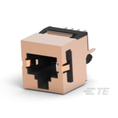 Wtyczka sieciowa RJ45, najczęściej stosowana w połączeniach Ethernet. Prezentuje prostokątną wtyczkę z ośmioma stykami metalowymi.